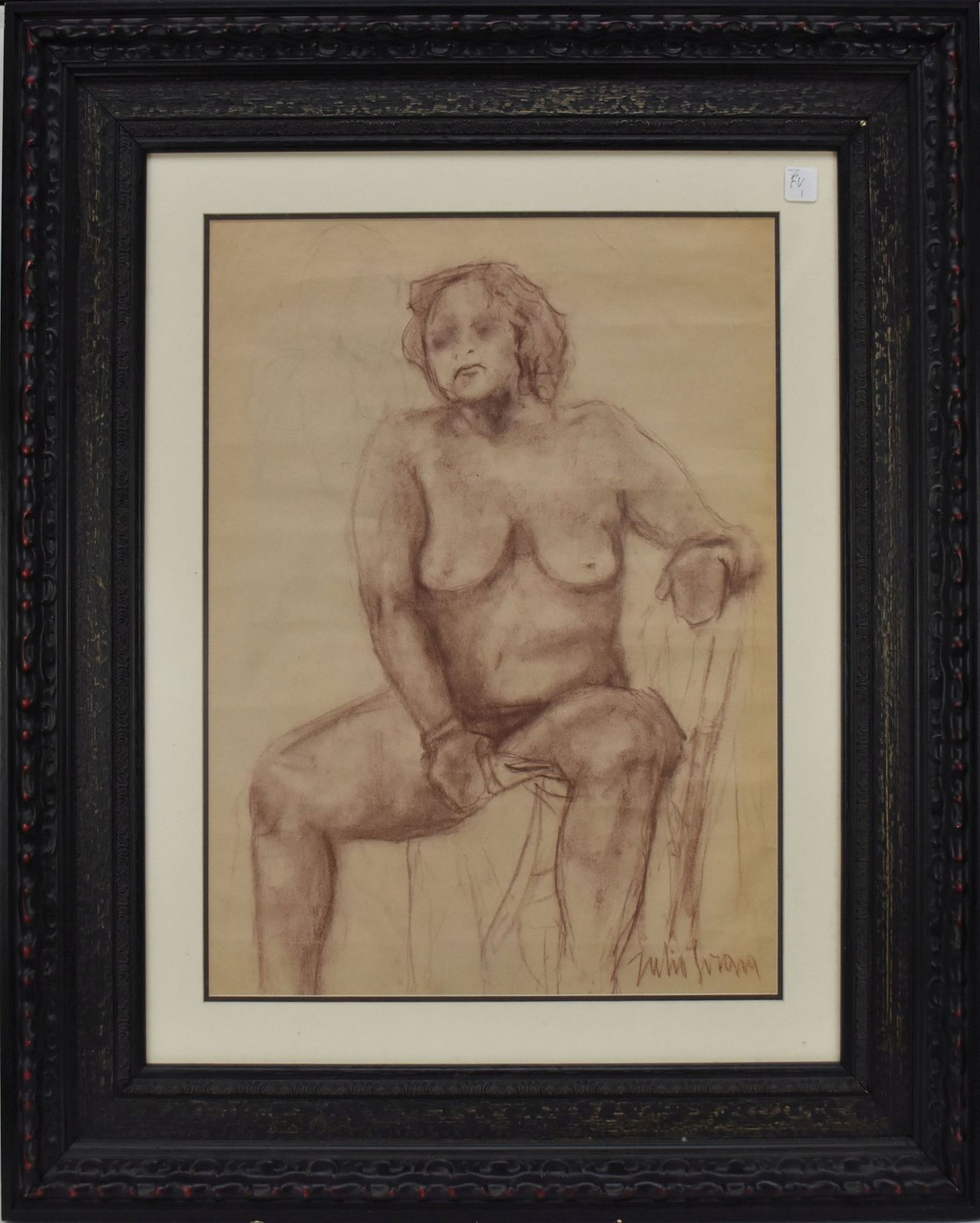 2 pieces-Julio Girona (1914 - 2002) was active/lived in New York / Cuba. charcoal drawings nude: 2 pieces-Julio Girona (1914 - 2002) was active/lived in New York / Cuba. charcoal drawings nude studies, 22 1/2 x 17 1/2” overall frame size 35 x 30” reclining nude slightly smaller size 2