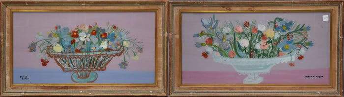 Moura Chabor- pair of Anique reverse painting on glass , floral scenes,