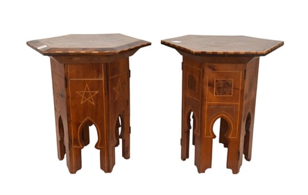 2 Burled Wood & Inlay Moroccan style Occasional Tables
