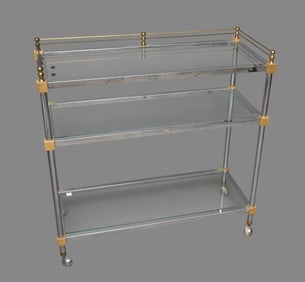 Chrome and Glass Modern Rolling Bar Cart, 38h x 37wided x 16 deep - inches