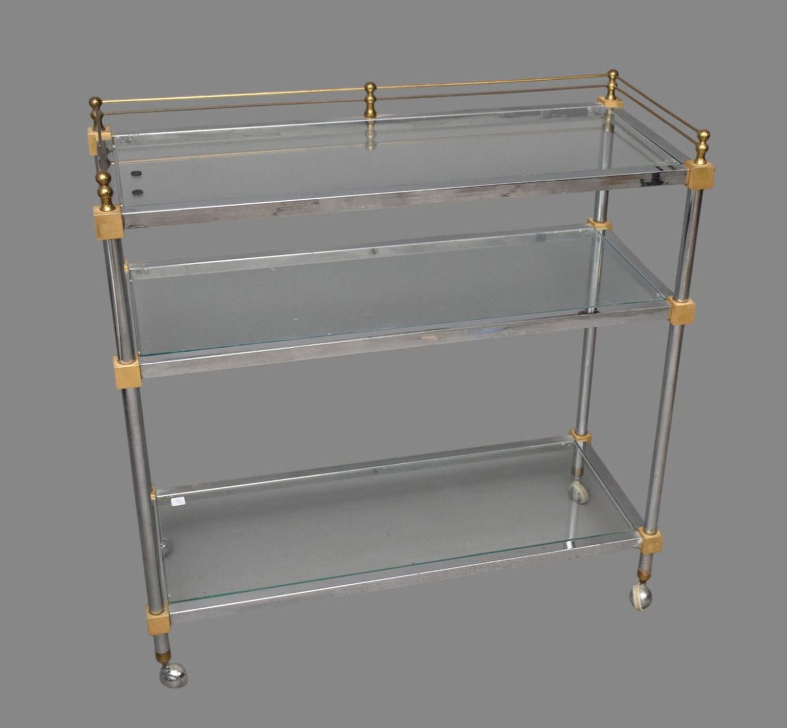Chrome and Glass Modern Rolling Bar Cart, 38h x 37wided x 16 deep - inches (1 of 5)