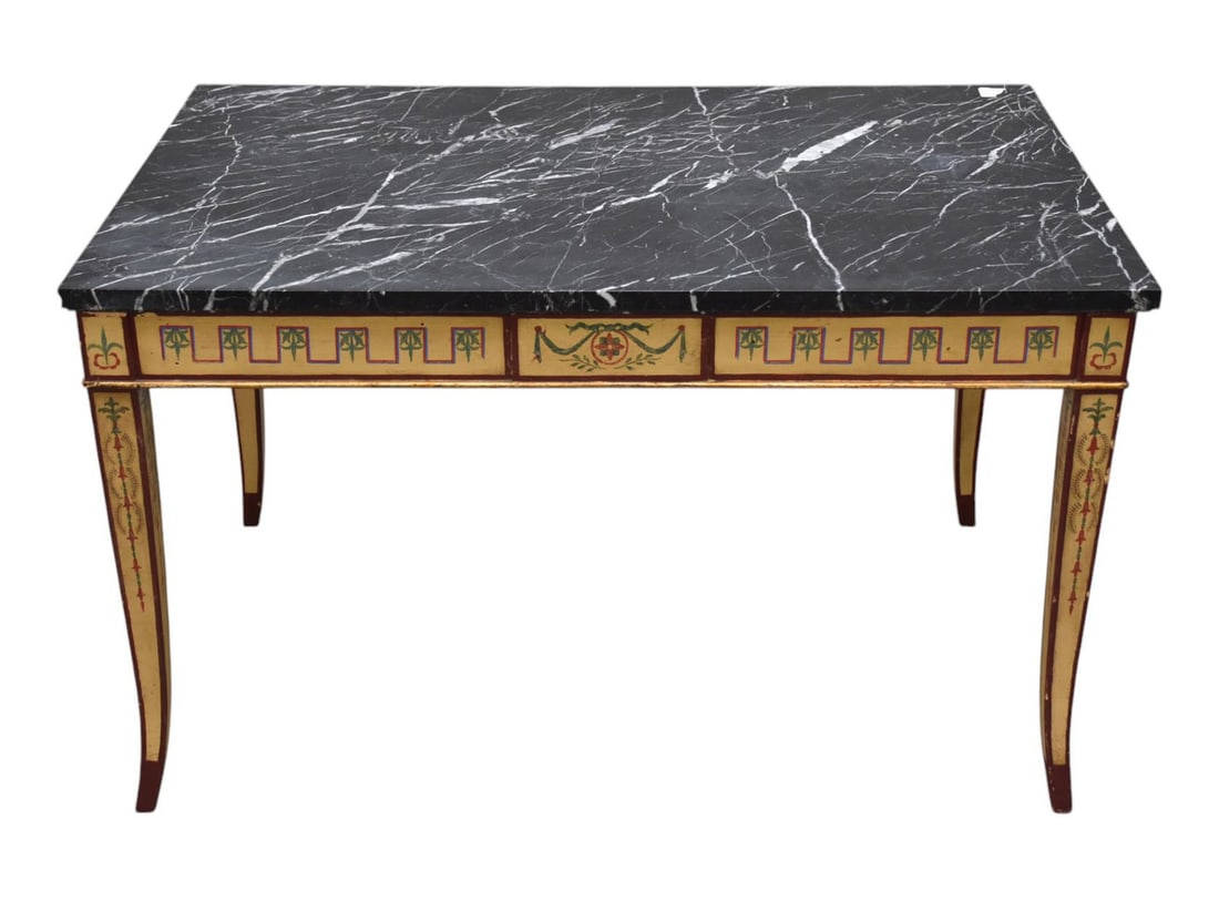 French Marble Top and Painted Side Table Early 19th C. (1 of 2)