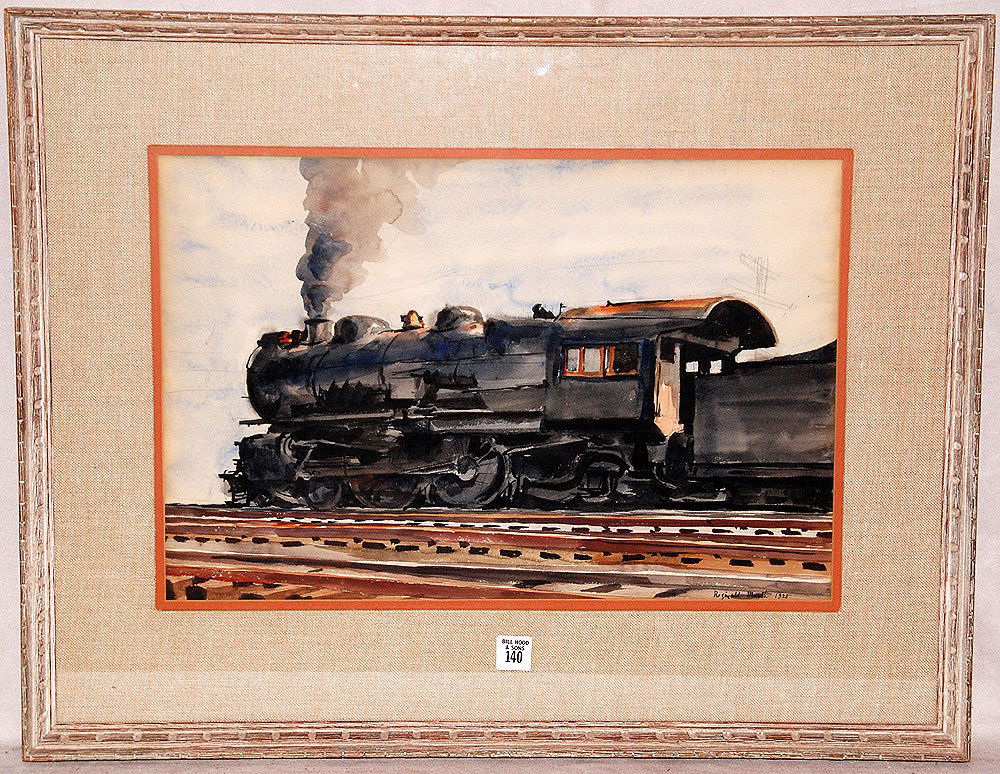 Reginald Marsh (AMERICAN, 1898-1954) Locomotive #2: Reginald Marsh (AMERICAN, 1898-1954) Wtcl/Gouache, "LOCOMOTIVE #2" 13-1/3" x 19-1/2", Provenance: multiple labels on verso see images posted, Whitney Museum of American Art, California Palace exhibiti