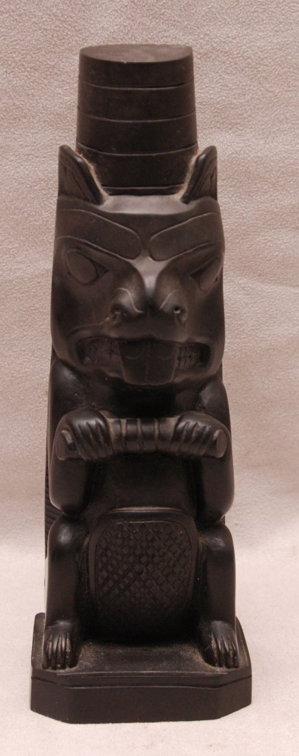 Haida/Tlinglet Totem Pole. Signed at bottom "Wood, BC" : Haida/Tlinglet Totem Pole. Signed at bottom "Wood, BC" 7.3/4" H x2.3/4".