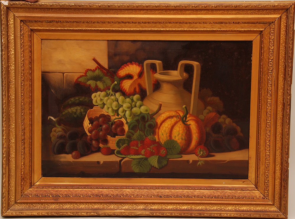 19th Century oil on canvas signed Beck, Still Life frui: 19th Century oil on canvas signed Beck, Still Life fruits & Jug, 20" x 30"