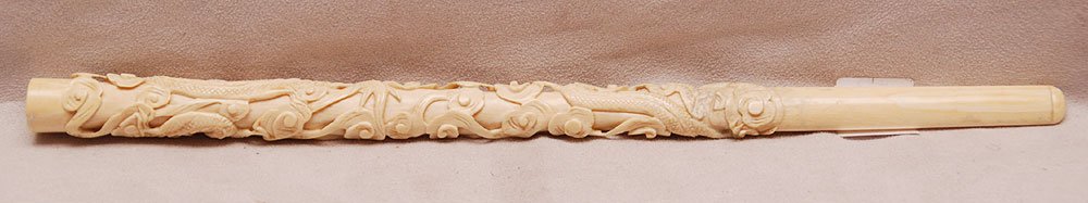 Carved ivory cigarette holder, 13 1/2"L: Carved ivory cigarette holder, 13 1/2"L