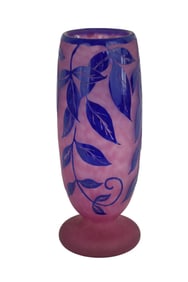 French Degue Cameo Cut Art Glass Vase, circa 1910, 11 1/2"h x 3 3/4"w