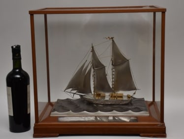Seki Takehiko, Sterling Silver Yacht, Japan - Mid-20th century. A large two-mast sailboat yacht by