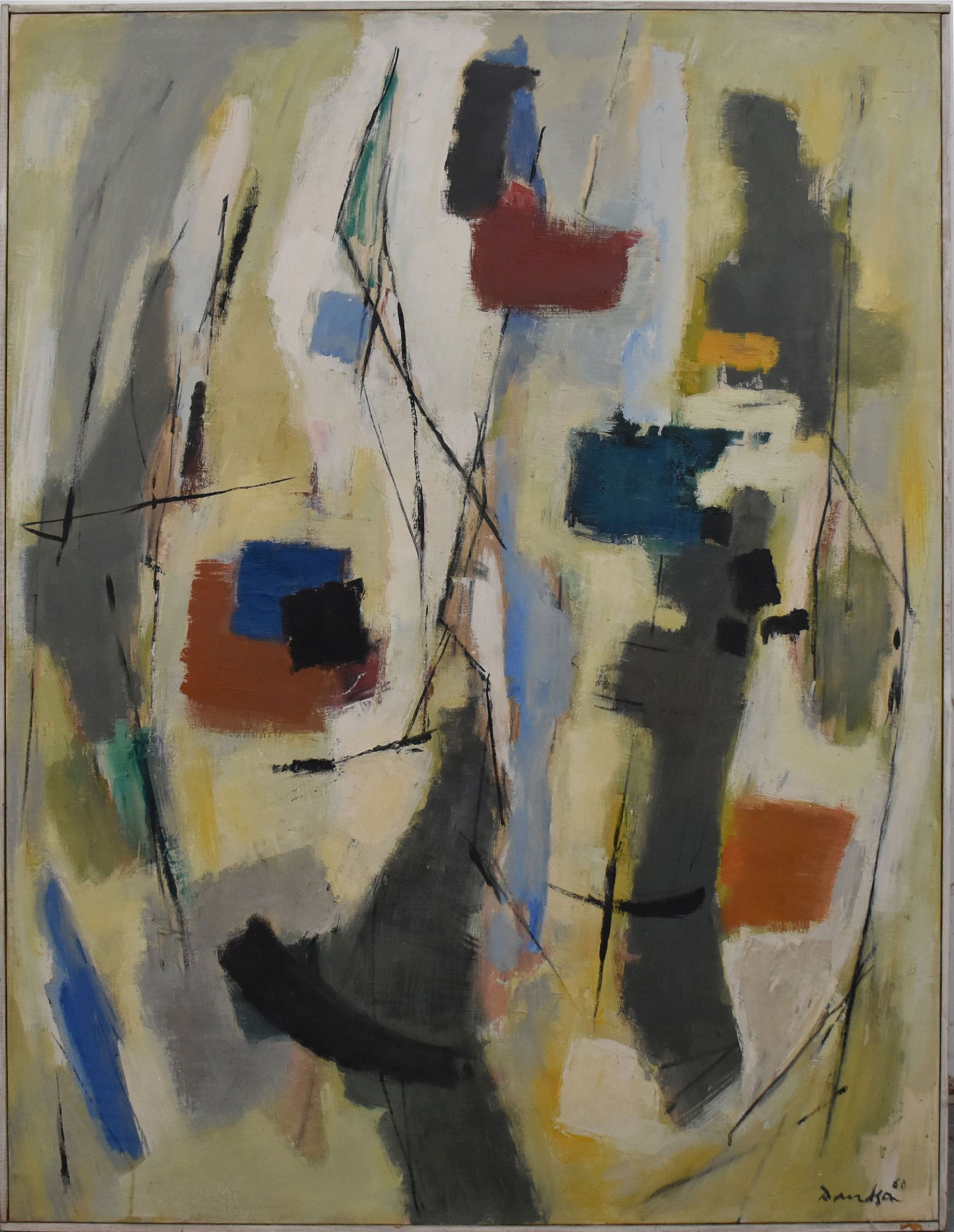 42 Morris Davidson (Am. 1898 - 1979) Oil on Canvas, oil on canvas large abstract 42 x 34“ sign (1 of 5)