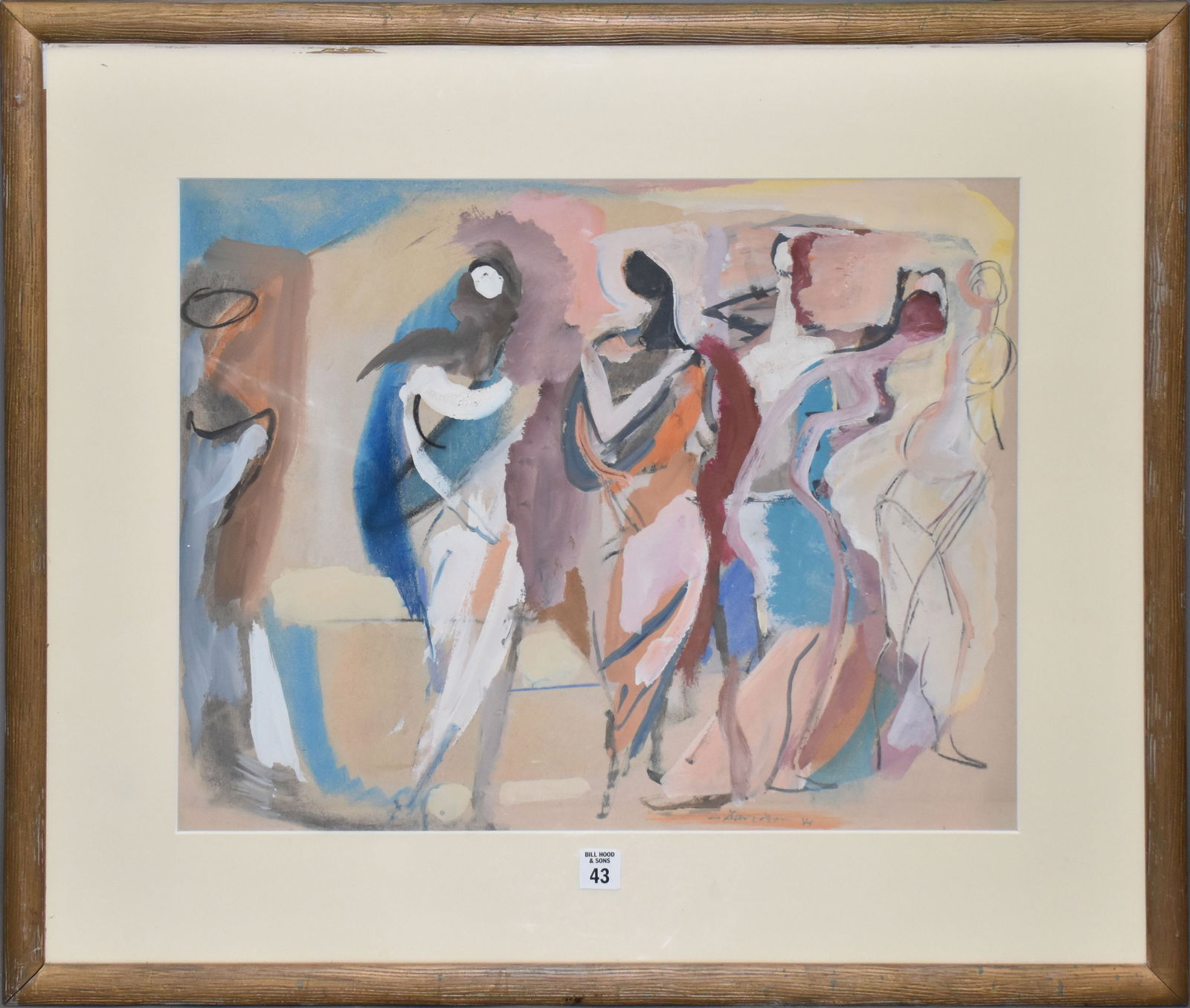 Morris Davidson (Am. 1898 - 1979) Oil on Canvas, mixed media abstract figures site 16 x 20 1/2 (1 of 6)