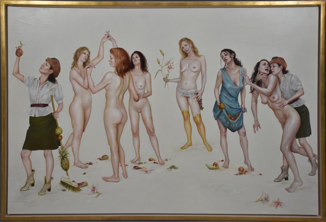 MONICA COOK (American, b. 1974)  Botticelli’s Primavera Reinterpreted- Oil on canvas, Signed verso (1 of 5)