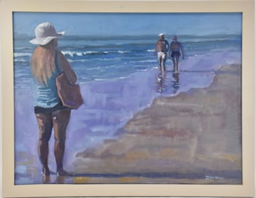 Paul Jenkins (Am. 21st century artist) Contemporary beach scene oil on canvas, painting size 18 x 24