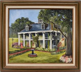 Jackie Woller (Am. 20th Century) Southern plantation House, Oil on canvas, canvas size 20 x 24