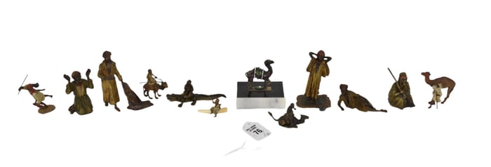 12 Antique Austrian Bronzes, Cold Painted, One Signed Bergman Geschutzt, Most not Signed, Tallest 3