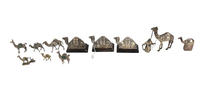 11 Silver Miniature Camels, (1) mini Llama Not Silver, 3 large Camels are overlay and not included