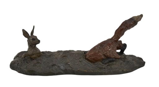 Bronze Fox and Rabbit, 1990 W. Turner, 82/100, 5 1/2"h x 15"L x 8