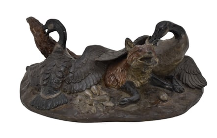 William H. Turner Bronze Sculpture "Outfoxed", 2001 78/200, 5"h x 14"Lx 8 1/2"d