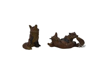 Bronze Grouping, Sculpture of 2 Frolicking Foxes, 1995 W.Turner, 49/100, 3"h x 7"w and a Howling