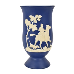 Vintage Weller Pottery Vase, White Relief on Cobalt Ground, 10 1/2"h x 6"w Fine Condition