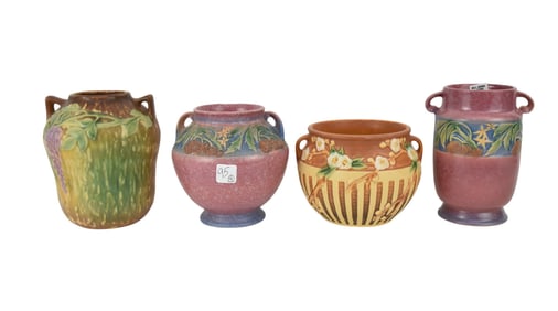 Vintage 2 Baneda Vases,(1) Roseville Wisteria Vase 7 1/2"h x 7"w, (1) Cherry Blossom Vase, 7"h x 6"w