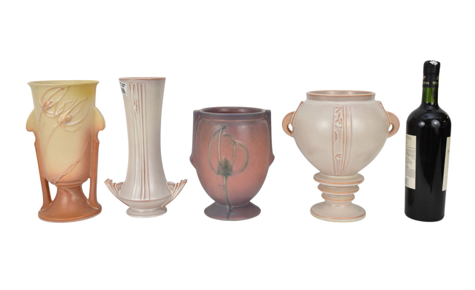 4 Roseville Pottery Vases,  (1) Futura Pink & Blue, 8 1/4"h x 5"dia, (2) Modern Deco, 10"h x 5"dia, (1 of 11)