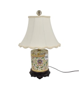 Antique Chinese porcelain covered jar converted to lamp 20" high x 8" dia