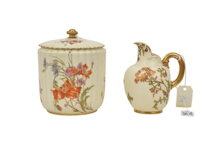 Royal Worcester Biscuit Jar & Royal Worcester Pitcher (7"h) and (6"h)