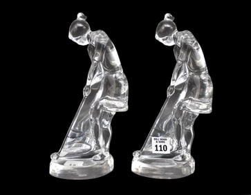 2 Baccarat Lady Golfers, Made in France, 9"h