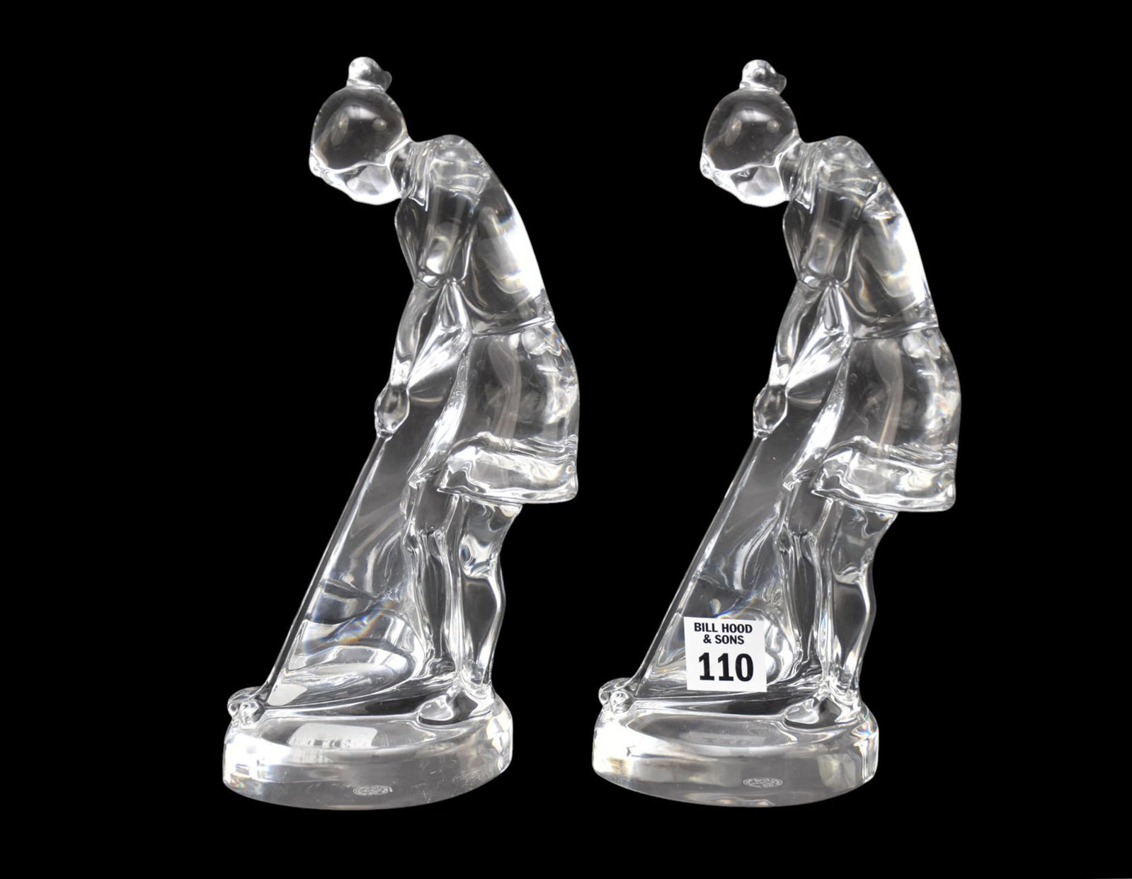 2 Baccarat Lady Golfers, Made in France, 9"h: 2 Baccarat Lady Golfers, Made in France, 9"h