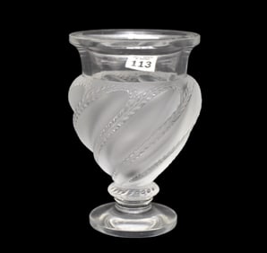Lalique Crystal Glass Vase, "Ermenonville", 6"h x 4"w
