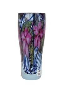 Daniel Lotton 1998 Large "Clematis" Floral Art Glass Paper Weight Vase, 11"h x 4 1/2"Dia.
