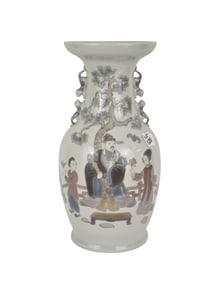Large Lladro Porcelain Vase, Oriental Motif, 16"h x 7"dia