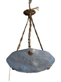 French Blue Glass Hanging Light Fixture, signed ___________________________Approx. 20"h x 14"w