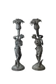 Pair Bronze Maitland Smith Romanesque Sculptures, 42"h x 9"w