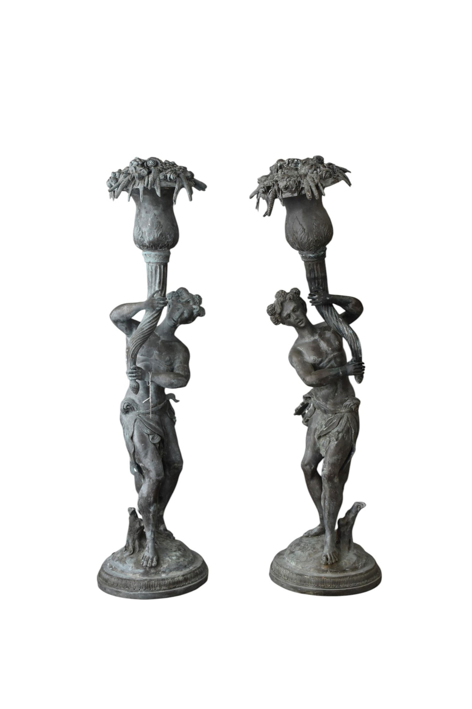 Pair Bronze Maitland Smith Romanesque Sculptures, 42"h x 9"w (1 of 9)
