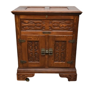 Oak Converted "Ice Box" to A Humidor, Circa 1900, Jewett Buffalo, Ornate Brass Original Hardware