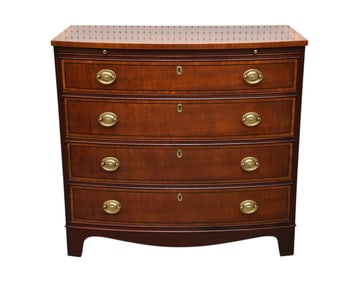 Baker Mahogany 4 Drawer Bowed Chest with Brass Hardware, 32"h x 34"w x