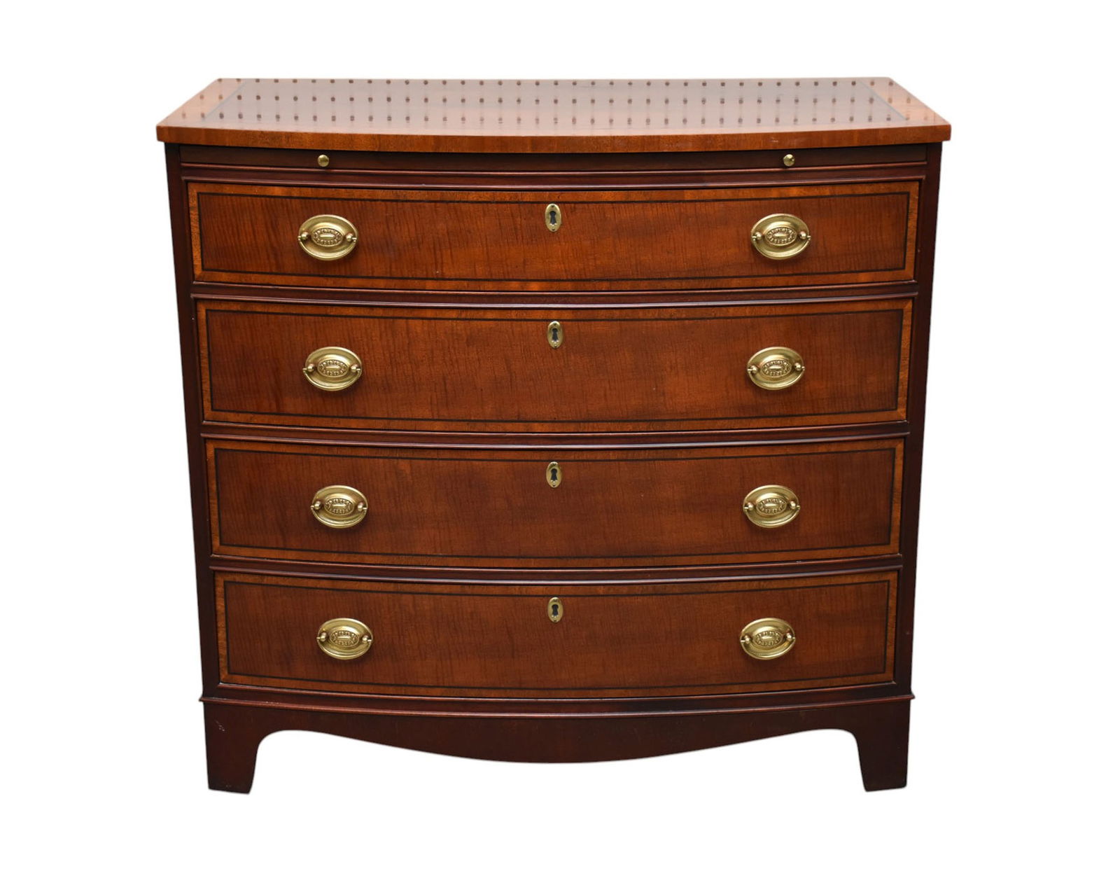 Baker Mahogany 4 Drawer Bowed Chest with Brass Hardware, 32"h x 34"w x (1 of 11)