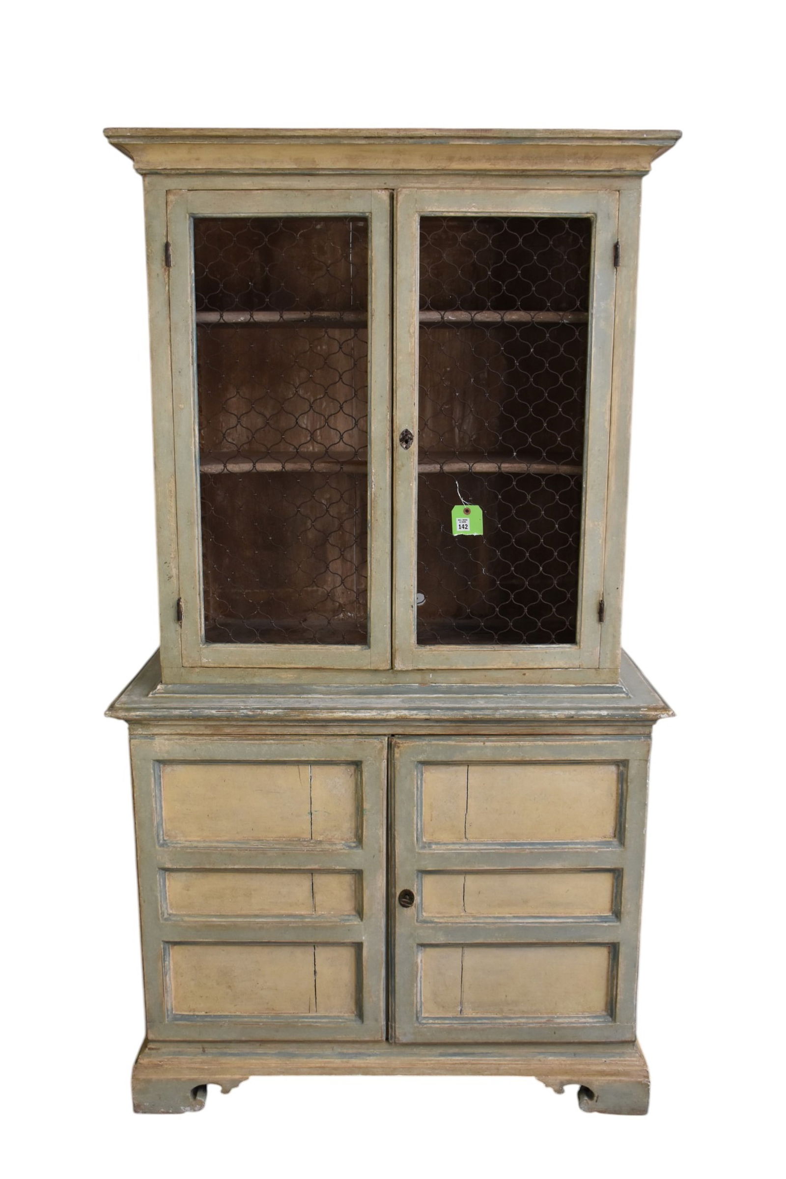 2pc. Country French 19th C. Painted Cabinet with 2 Doors Over Drawers & Doors, Purchased in Lyon, (1 of 13)