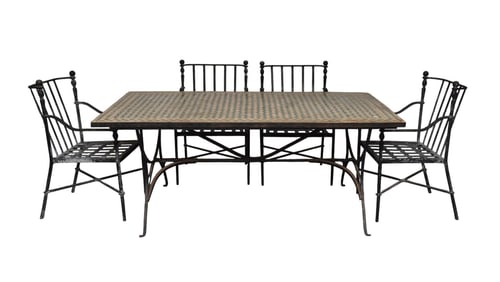 Vintage Mid Century Tile Top Table, Iron Base (some rust), Green & Beige Tiles (roughage to some