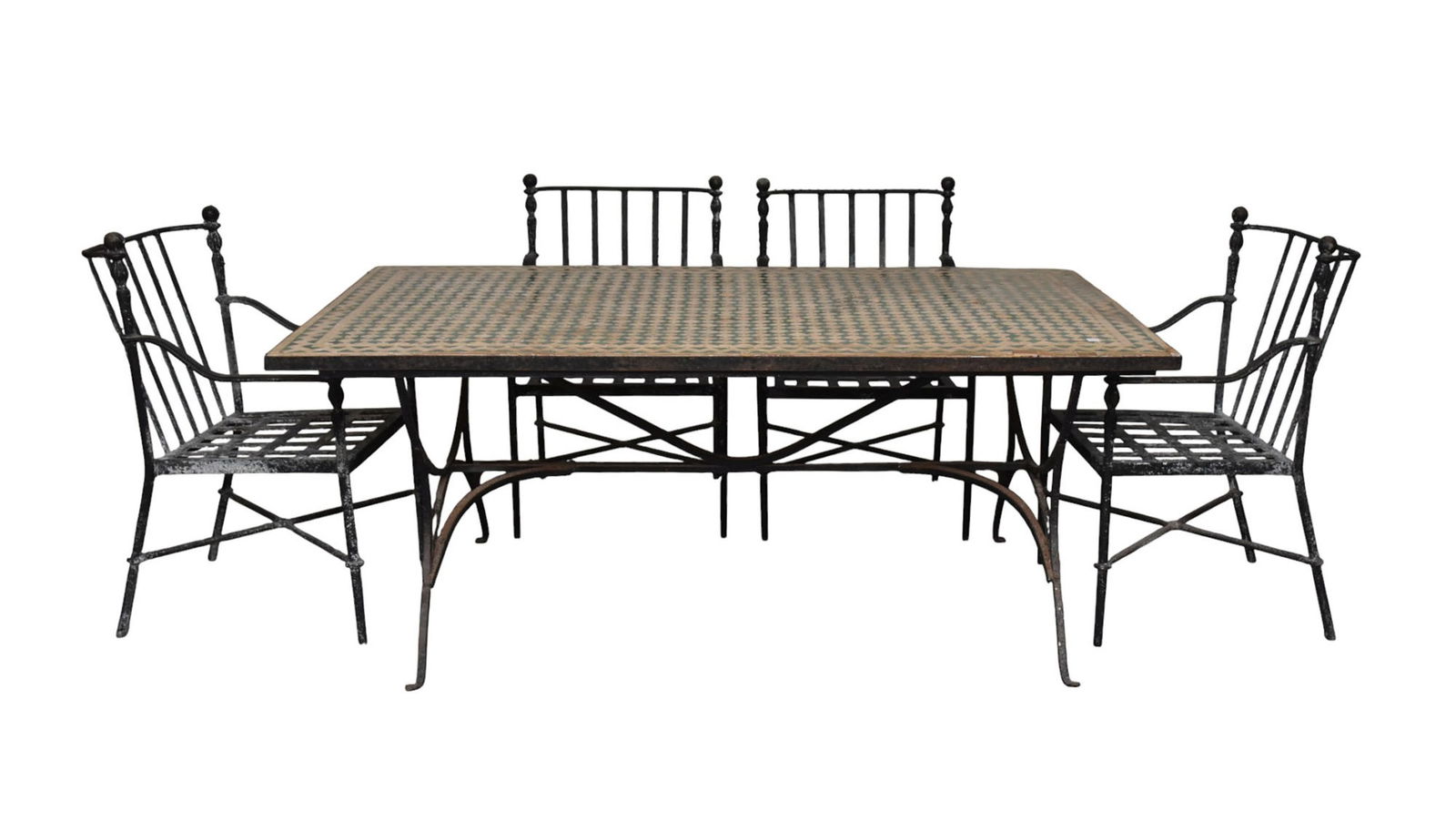 Vintage Mid Century Tile Top Table, Iron Base (some rust), Green & Beige Tiles (roughage to some (1 of 11)