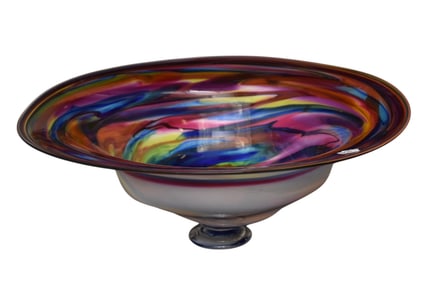 David Goldhagen (American, 20th Century) Oversized Art Glass Free Form Bowl, Multi Color Swirls,