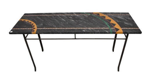 Modern Marble Top with Geometric Stone, Sold with Console, Metal Base with Woven Basket Weave Top,