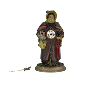 Novelty Folk Art Painted Lead Figural Clock, 2 Dogs with Wagging Tongues, 10"h x 5"w