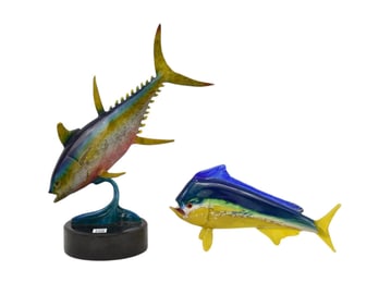 John Townsend Bronze sculpture by depicting a yellow fin Tuna on marble base signed on base of
