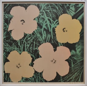 Andy Warhol Flowers- 1964. Hand signed offset lithograph in colors, 23 h × 23 w in (58 × 58 cm)