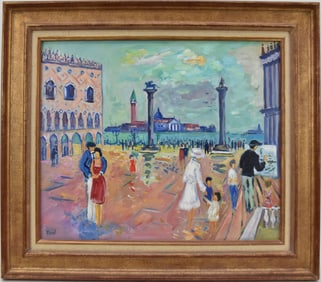 French School, signed PICOT. ORIGINAL oil PAINTING - le Amore de Venice, oil on canvas, 18 x 21