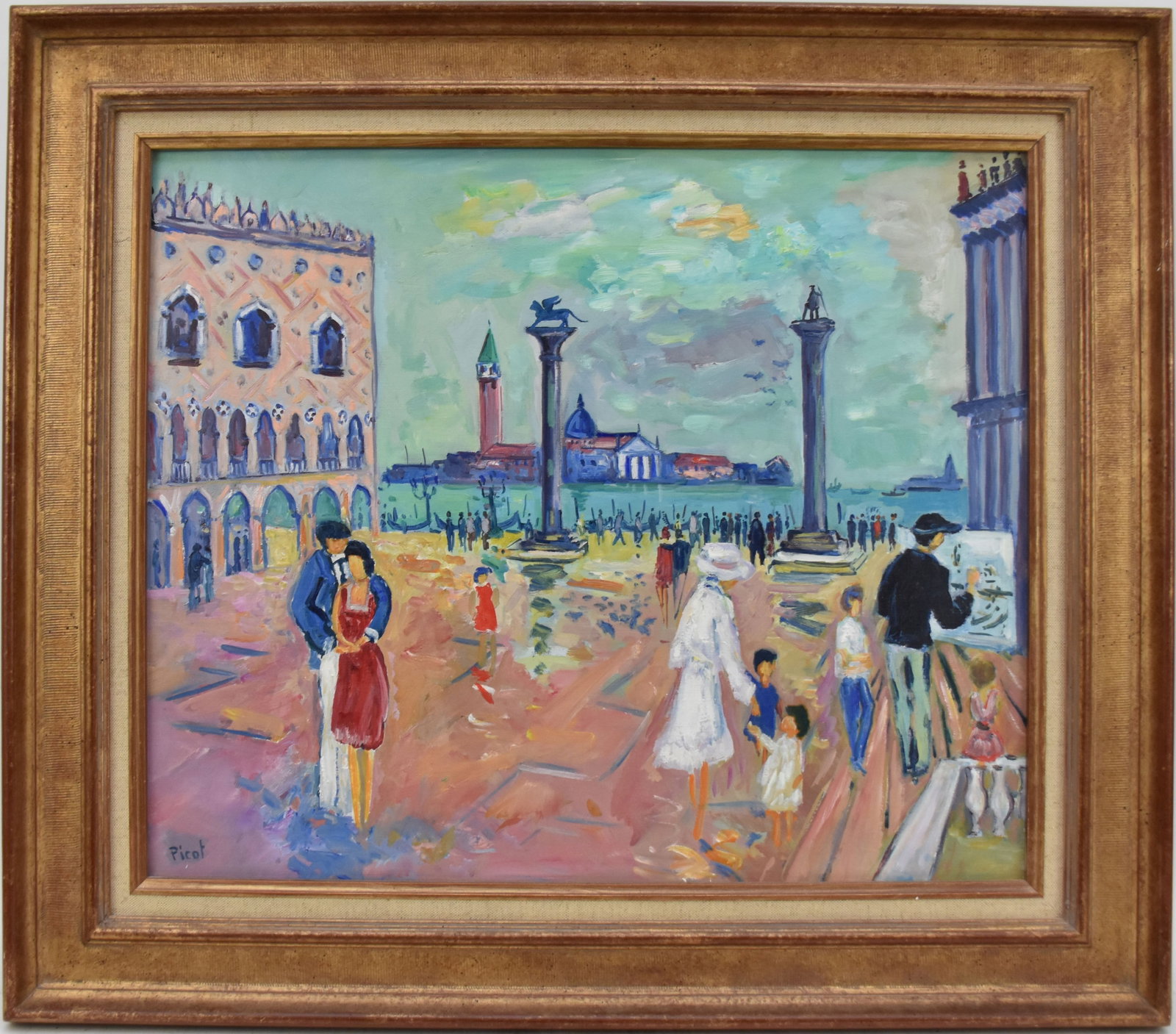 French School, signed PICOT. ORIGINAL oil PAINTING - le Amore de Venice, oil on canvas, 18 x 21: French School, signed PICOT. ORIGINAL oil PAINTING - le Amore de Venice, oil on canvas, 18 x 21 1/2“ overall frame size 24 x 27 1/2“