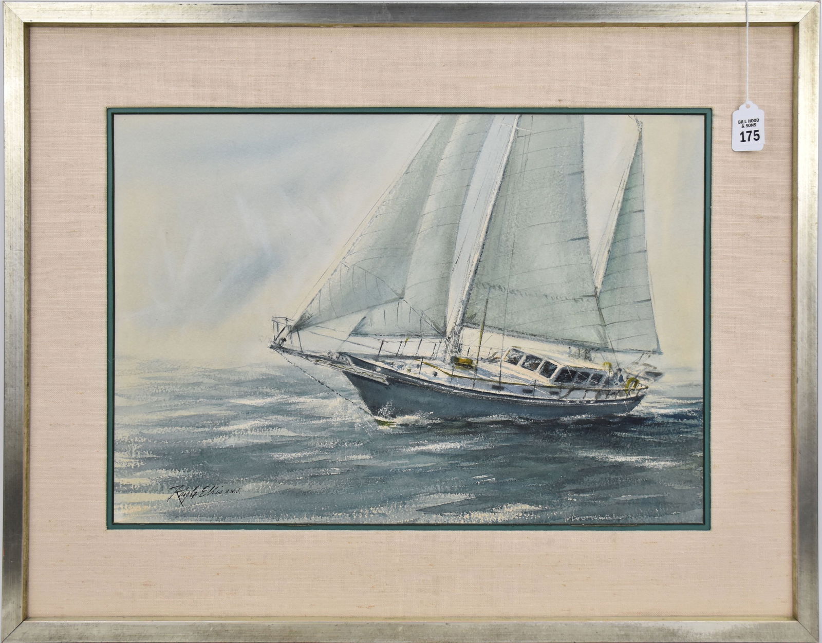 Ray George Ellis AWS.  (Am. 1921 - 2013) Watercolor Full Sail,  site size 14 1/2 x 21 1/2“ overall (1 of 6)