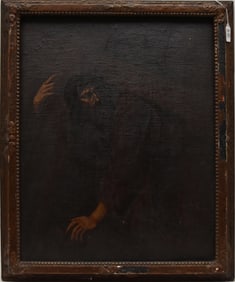Antique oil on canvas laid down on board, Christ carrying Cross, 23 x 19“ overall frame size 27